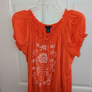 Orange Embroidered Women's Top